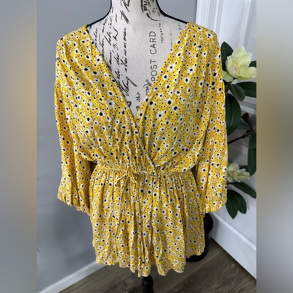 Free People Yellow Floral Wrap Blouse - Picture 6 of 10